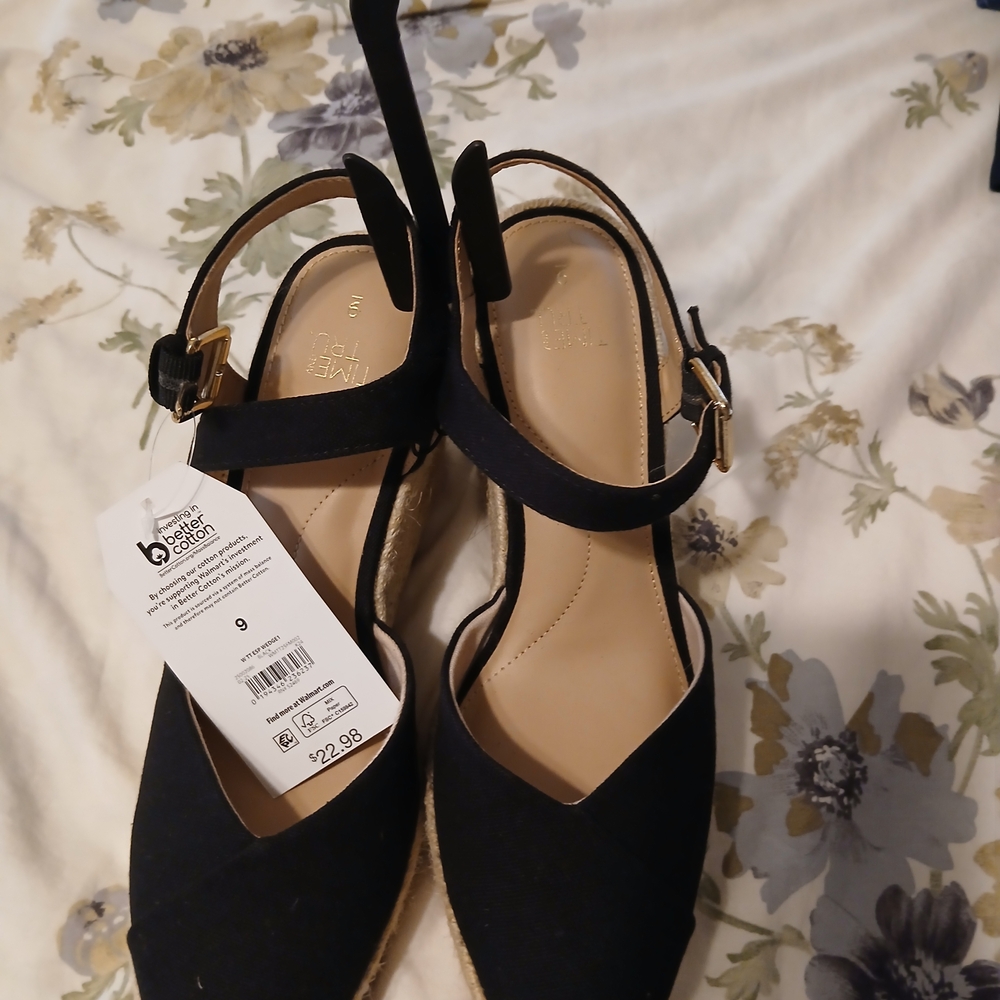 Black Espadrille Wedge Sandals